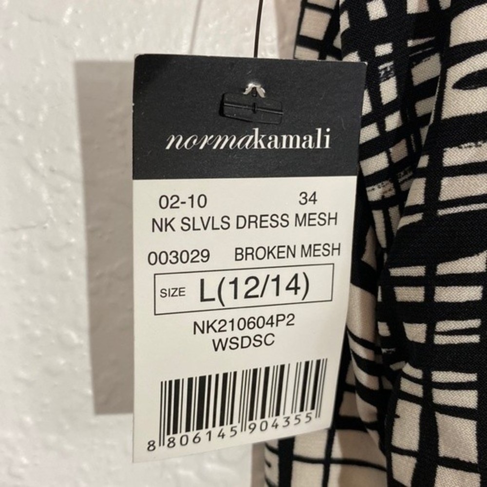 NEW Norma Kamali Shirred Sheath Dress Women's Size L Cream Black Sleeveless - Picture 10 of 10
